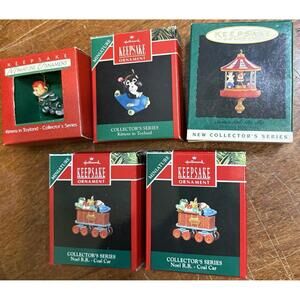 Vtg 88-95 Hallmark Keepsake Lot of 5 Kitten Big Top Coal Car Christmas Ornaments